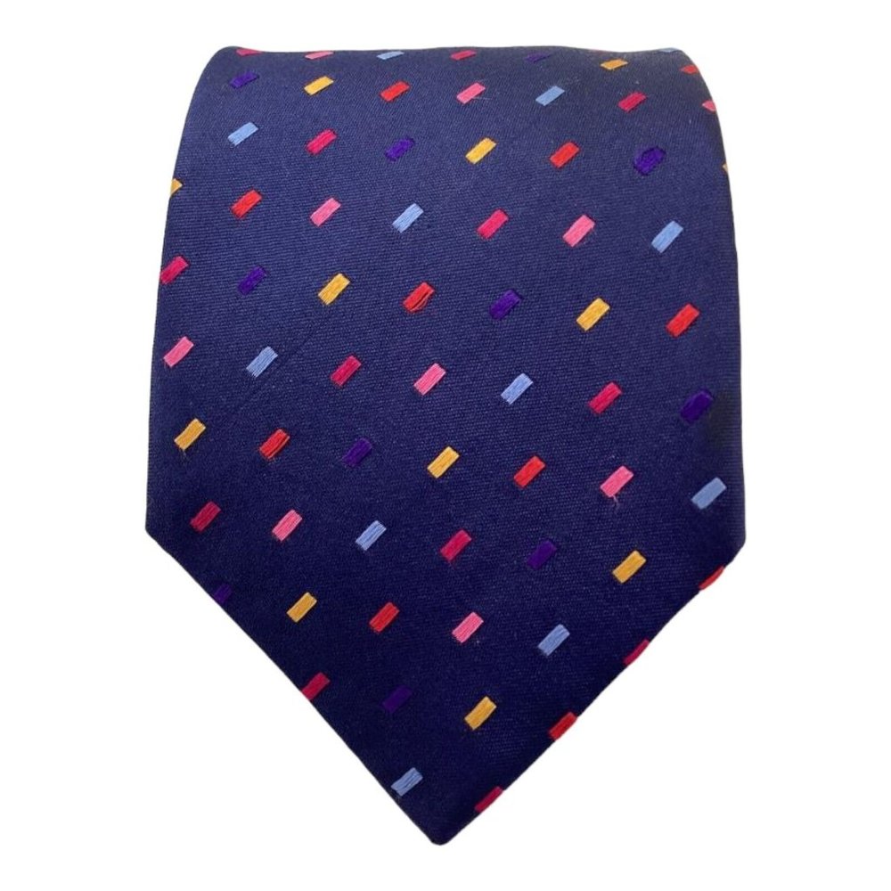 DUCHAMP LONDON Blue Geometric Silk Tie Hand  Made In England 58-"3".3/4 EX COND